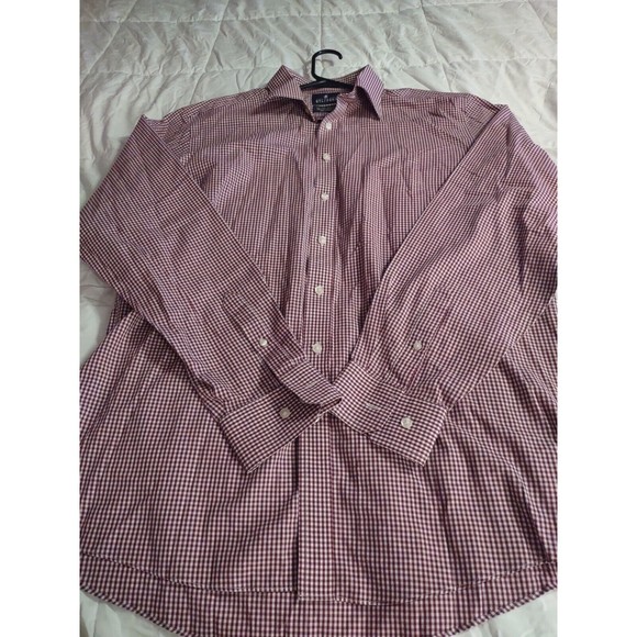 Stafford Shirt Size 16 1/2 Regular Fit Burgundy And White Plaid Long Sleeve... - Picture 8 of 8